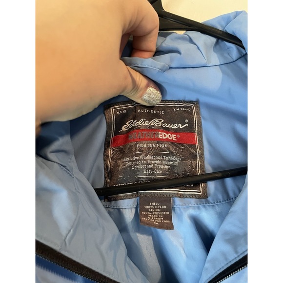 Eddie Bauer Weatheredge Jacket Womans Medium Blue Hooded Zip Pockets - Picture 4 of 5